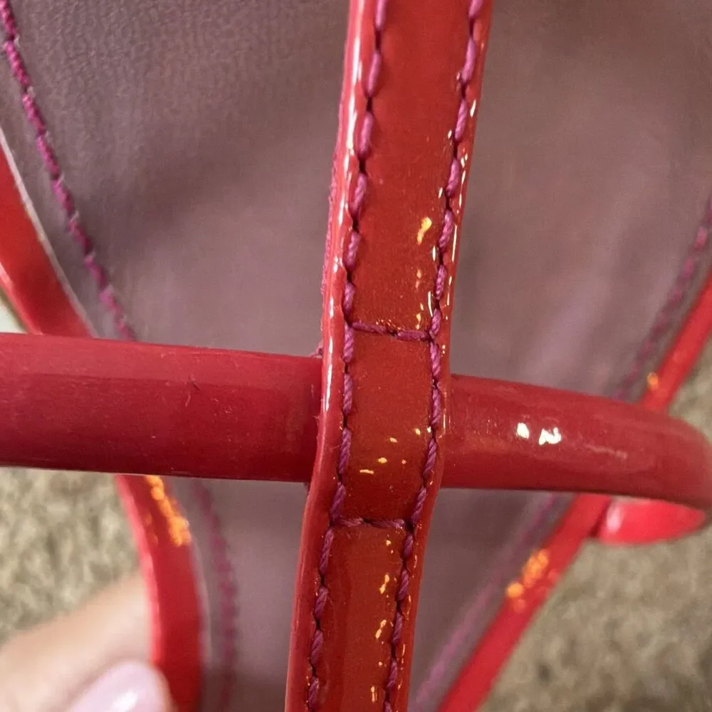 Louis Vuitton Pink Patent Leather Strappy Thong Ankle Strap Flat Sandals 37 COA